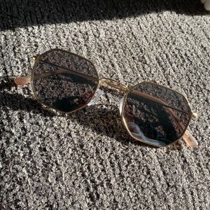 French Connection Geometric Blue Mirror and Gold Sunglasses